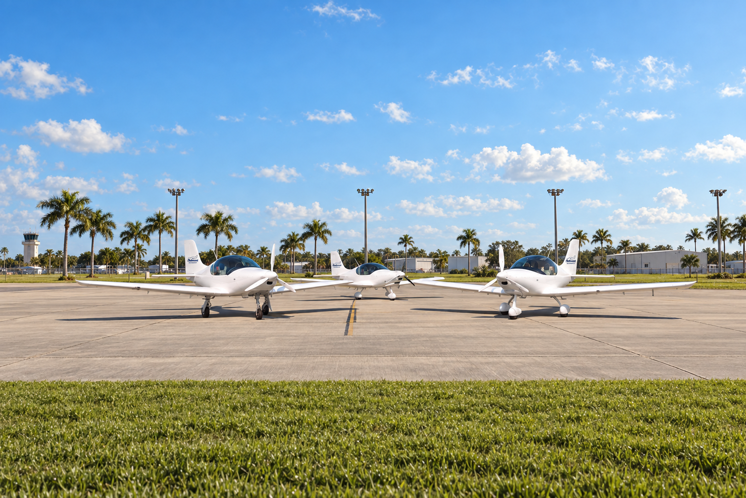 Belmont DW200 trainers lined up on a sunny flight line