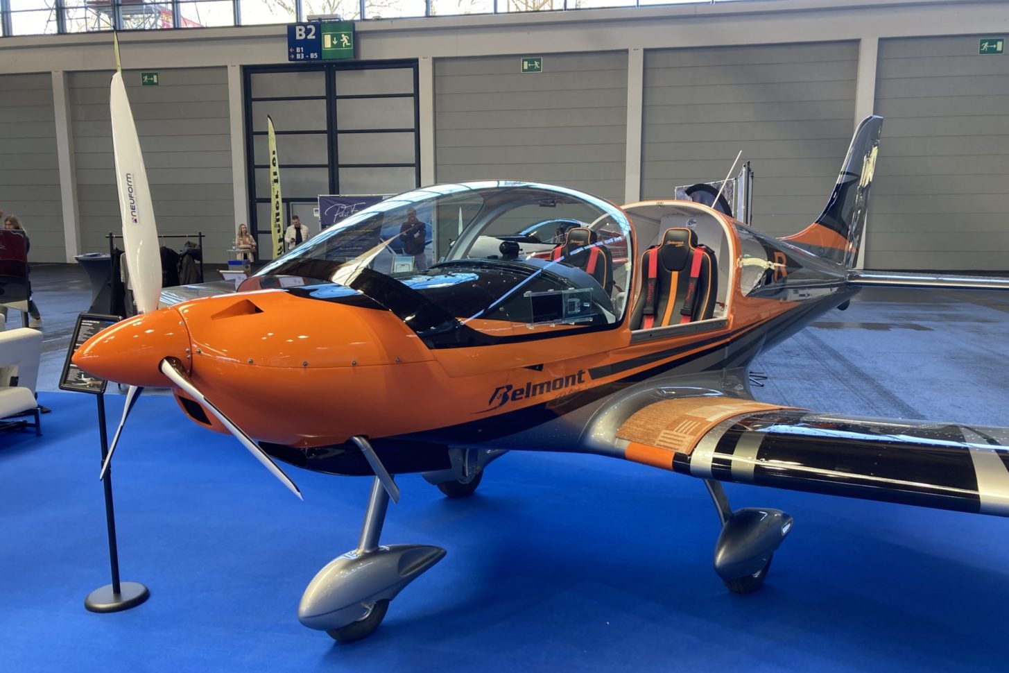 Orange Belmont aircraft displayed at AERO Friedrichshafen