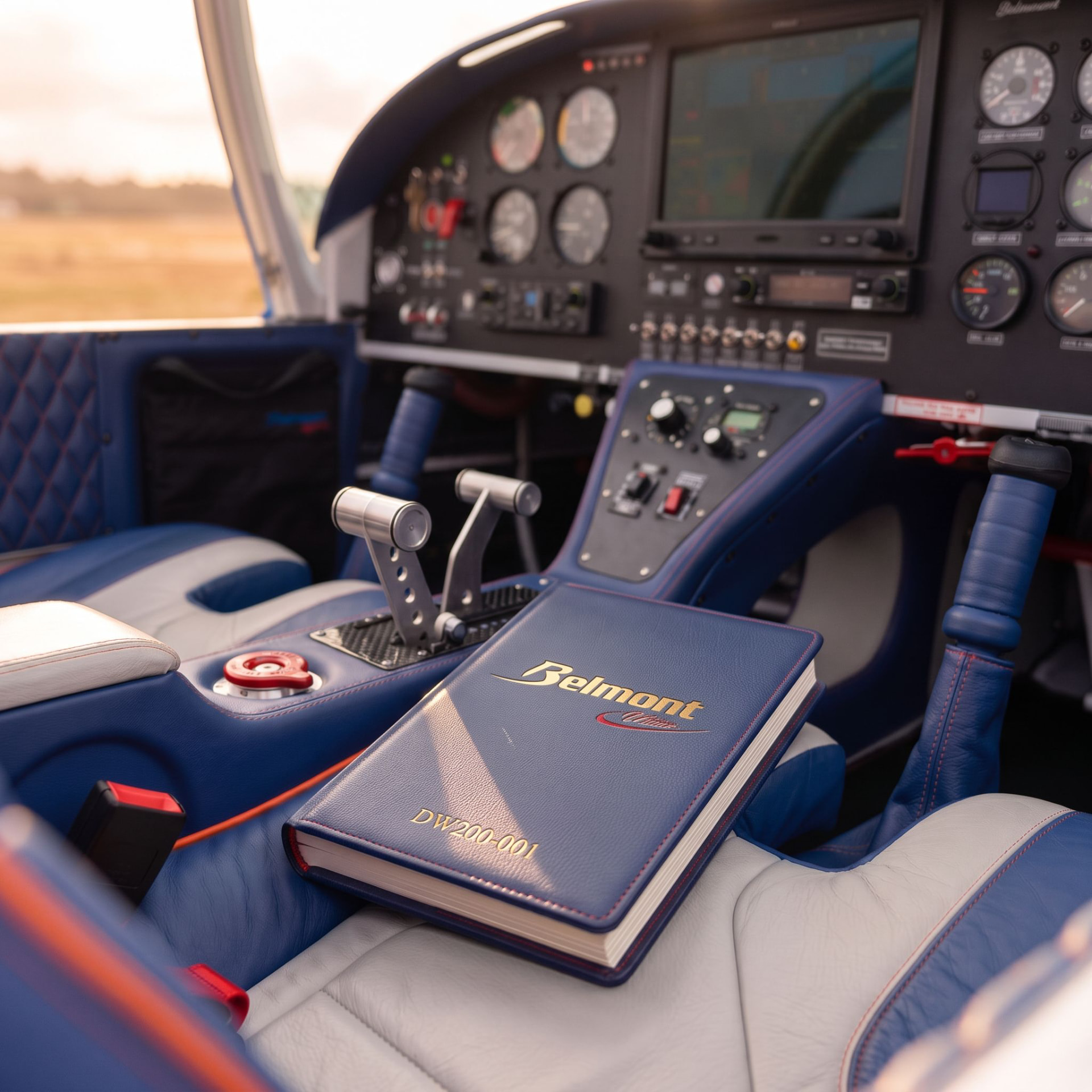 Hand-bound leather Belmont Aircraft Passport presented with a finished aircraft