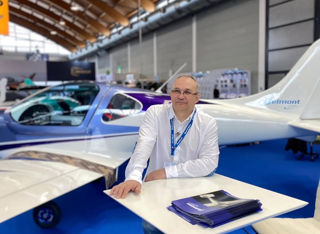 Juris Libmanis, founder of Belmont Aero, at the Belmont stand during AERO