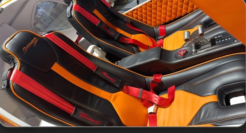 Black and orange quilted leather cockpit detail