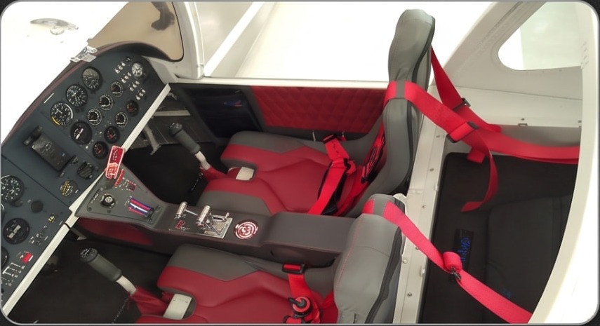 Red and grey leather cockpit with red harnesses